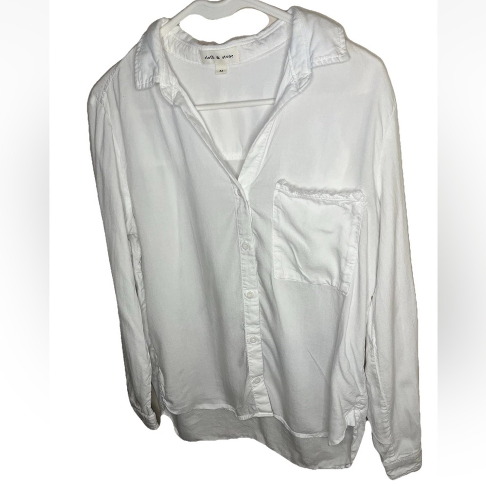 Anthropologie Cloth & Stone Long Sleeve White Button Up High Low Size M EUC Boho - Picture 3 of 8